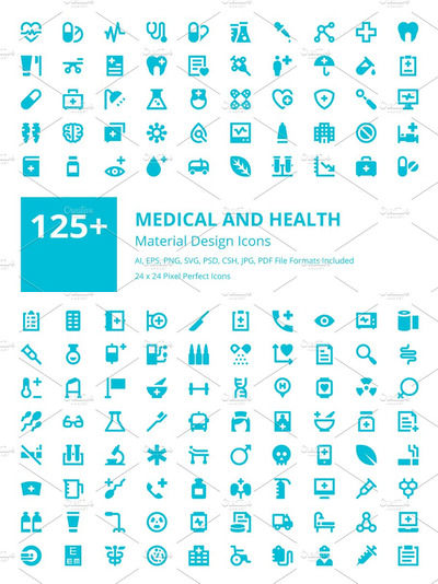 125个医学和健康主题的图标合集 125+ Medical and Health Icons