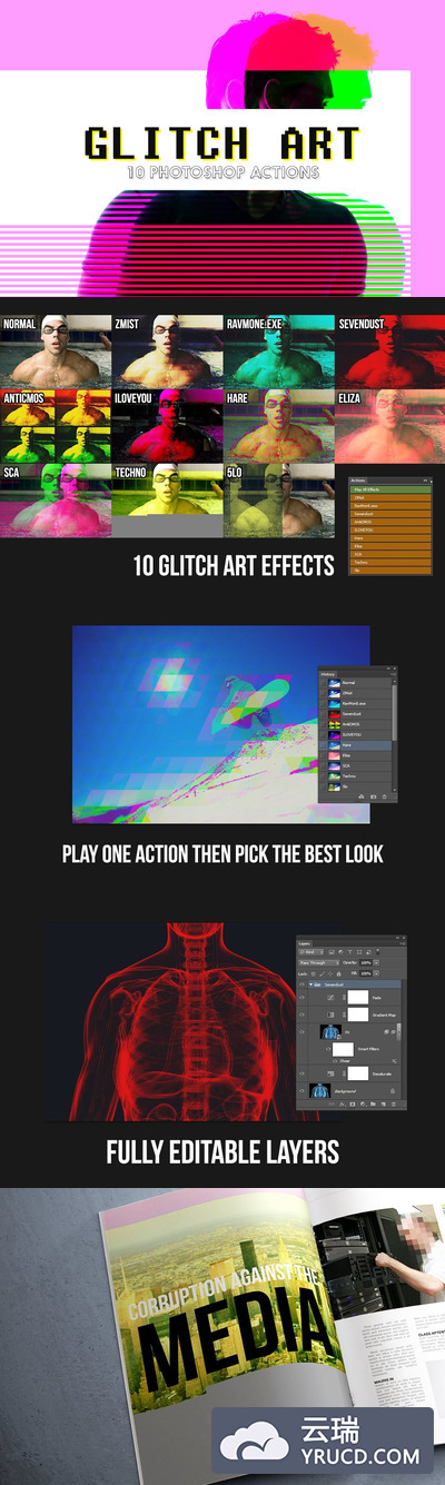 10个小故障特效艺术PS动作 10 Glitch Art Photoshop Actions