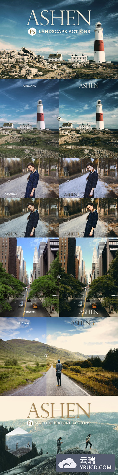 经典的风景照片色彩PS动作 Ashen Landscape Actions for PS