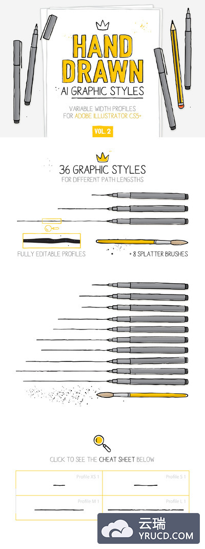 手绘AI笔刷素材 Hand-drawn AI styles & brushes vol.2