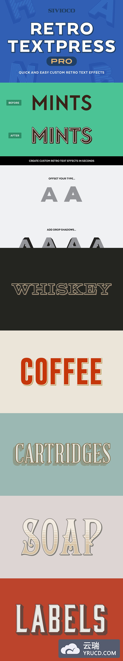 简单经典的文字特效Ai动作 Retro Textpress Pro – AI Actions