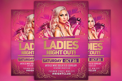 女士酒吧午夜聚会活动海报 Ladies Night Out Party Flyer