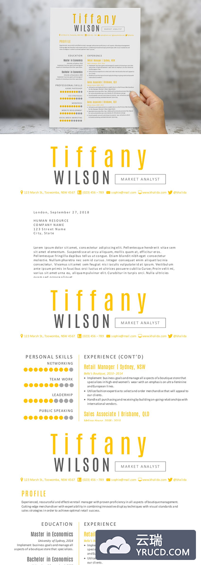 简单好用的Word简历二合一 Yellow 2 in 1 Word resume pack