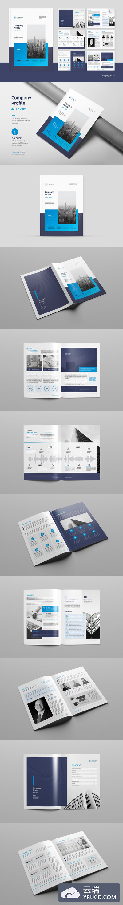 高端时尚商务质感的企业形象手册品牌手册楼书杂志设计模板（indd）