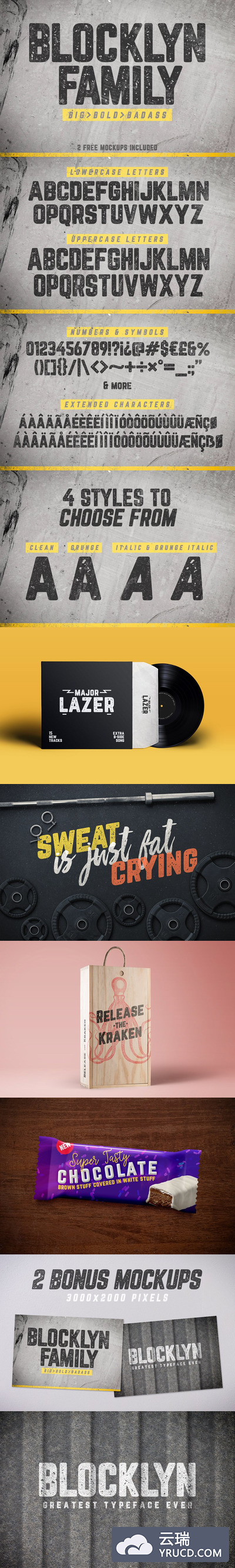 黑体广告体字体 Blocklyn Font Family + Mockups