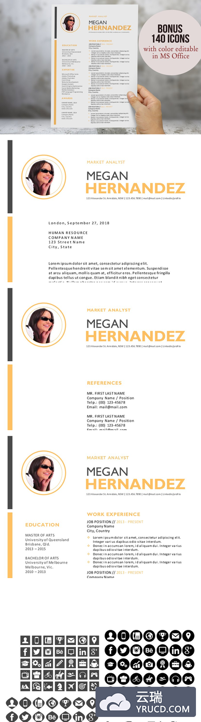 现代的简历三合一 Modern 3 in 1 photo Word resume