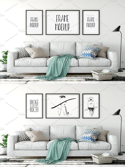 室内沙发画框样机 Scandi Interior Frame Mockup - 01