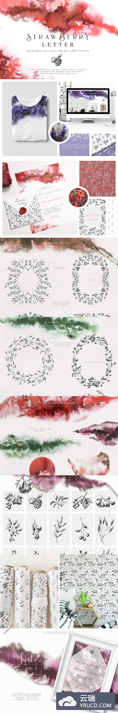 墨水肌理效果 Strawberry Letter Collection Pro