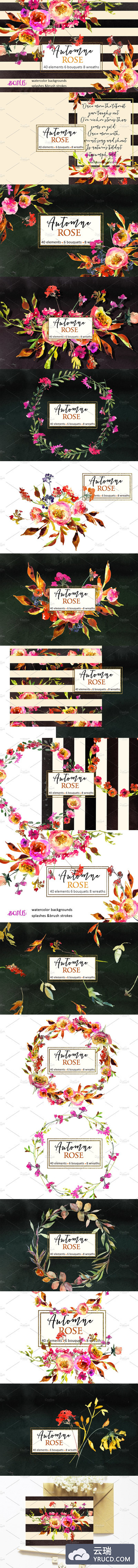 粉红水彩花卉背景纹理 Pink Watercolor Florals Clipart