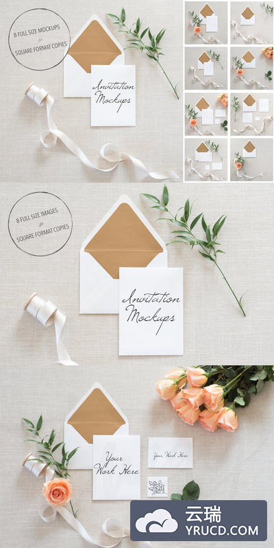 婚礼邀请函样机 Wedding Invitation Mockups + PSD