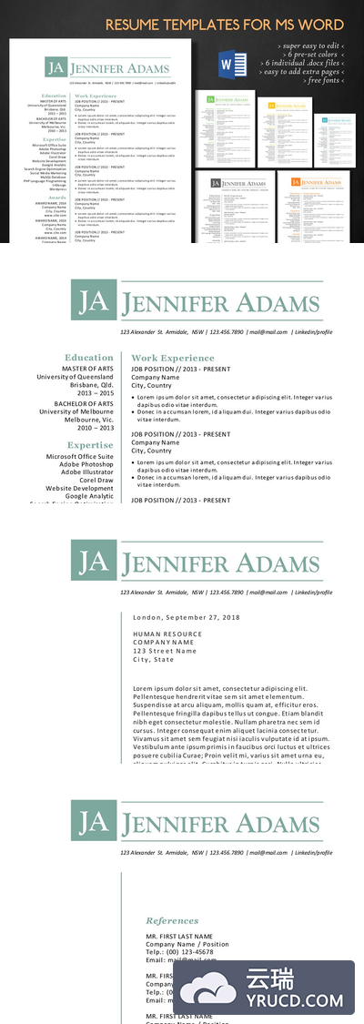 简单干净的Word简历模板三合一 Simple clean 3 in 1 Word resume