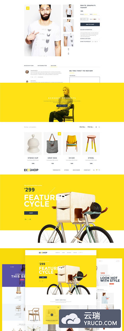 网页模板 | 高品质电子商务PSD页面布局商店博客列表免费谷歌字体