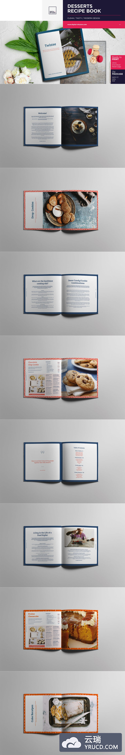 时尚流行简约多用途的菜谱画册楼书杂志设计模板