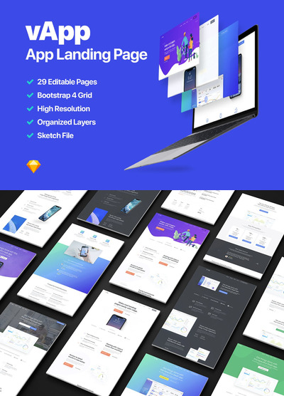 一个完整的App着陆页模板和数字产品登陆页面设计模板