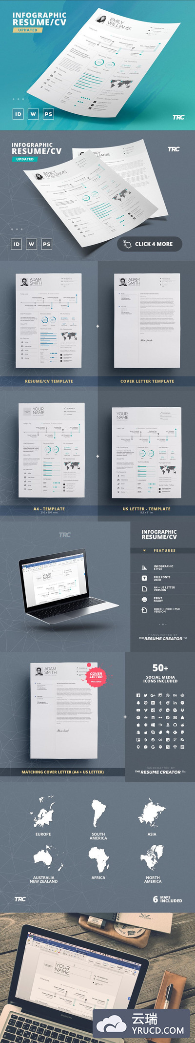 带图表信息的专业简历模板 Infographic Resume/Cv Template Vol.8