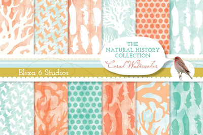 漂亮淡雅水彩画背景素材 Coral Watercolor Digital Papers