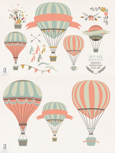 热气球花朵剪贴画素材Hot air balloon flowers clip art