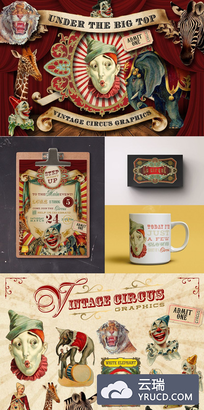 复古的小丑马戏团素材包 Vintage Circus Graphics