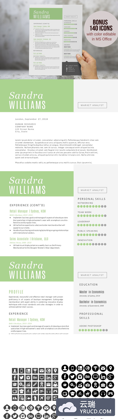 绿色的Word简历二合一 Green 2 in 1 Word modern resume pack