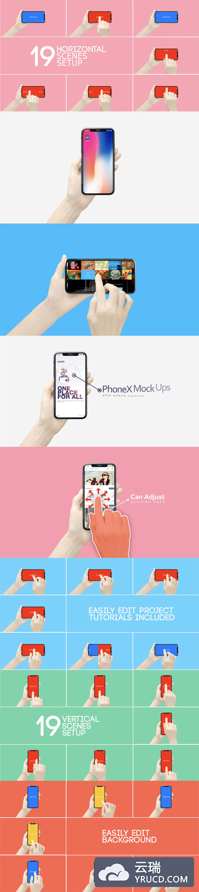 超级好用的iPhone X横版+竖版动态手持展示AE模板影视素材下载[AEP]