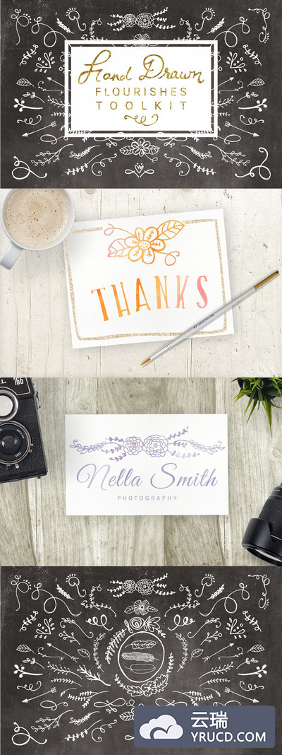 丰富的抽象装饰画素材 Flourishes and Ornaments Toolkit