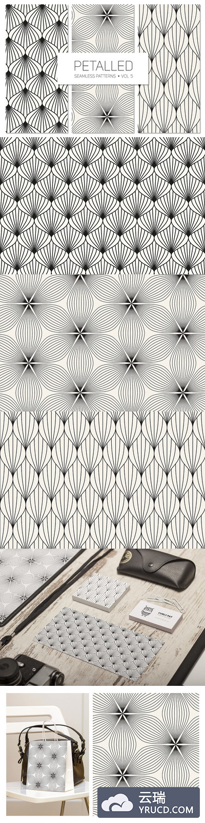 无缝的抽象花瓣背景纹理素材 Petalled Seamless Patterns Set 5