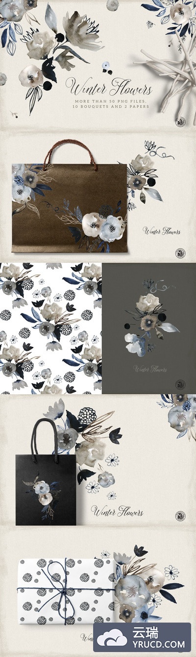 冬季水彩画素材 Winter Flowers
