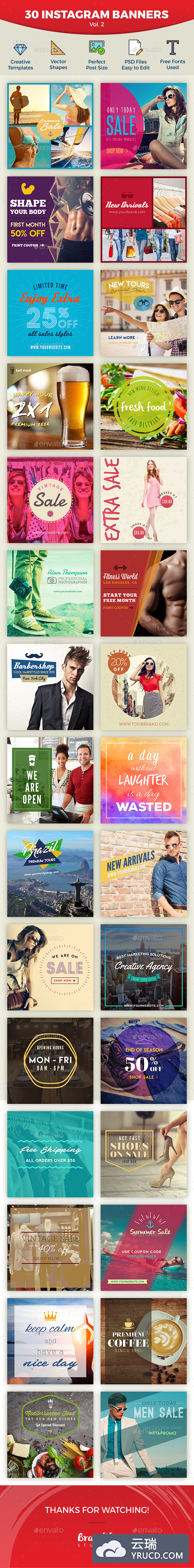 30款网络销售Banner图片设计PS模板下载Instagram Banners[psd]