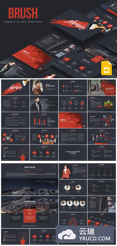 带有笔刷水墨中国风元素的Google Slides幻灯片powerpoint演示模版（pptx）