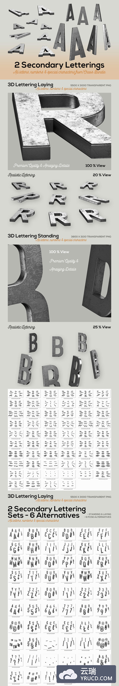 高品质的工业颓废质感的酒吧3D立体字母大集合