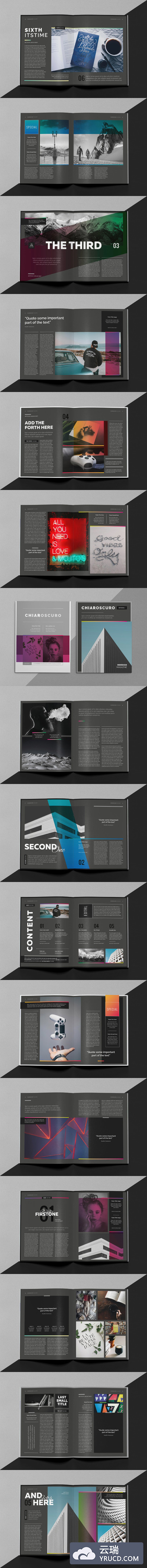 明暗对比的多用途时尚楼书画册手册杂志设计模板