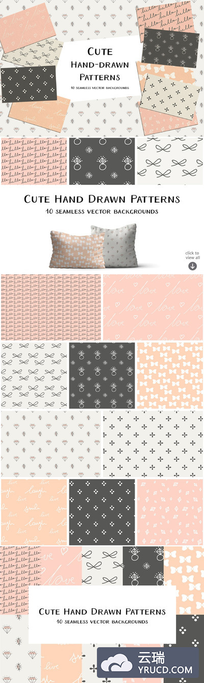 可爱的手绘图形背景纹理素材 Cute Hand-Drawn Patterns