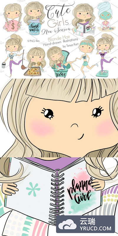 可爱的女孩新季金发卡通图形 Cute Girls New season Blonde Hair