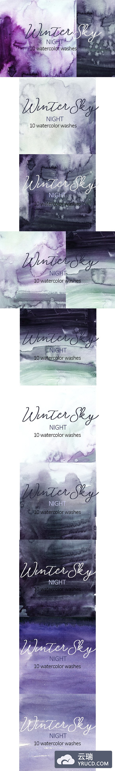 冬季紫色天空流淌水彩色 Winter Sky Purple Watercolor Washes