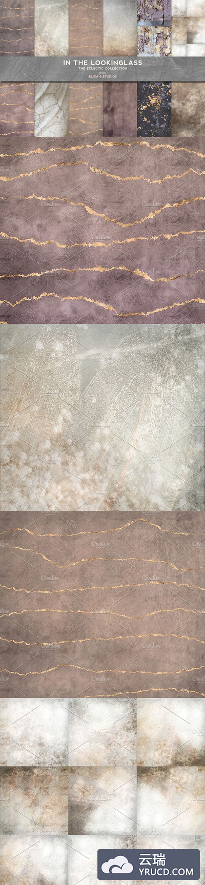 玫瑰金金箔大理石背景纹理素材 In the Looking Glass Rose Gold Foils