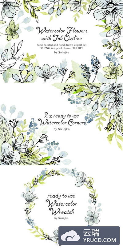 水彩手绘花卉素材 Watercolor Flowers