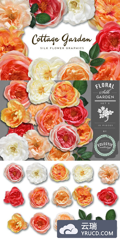 山寨花园丝绸花图形 Cottage Garden Silk Flowers Graphics