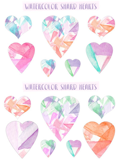 手绘抽象爱心图形效果 Watercolor Shard Hearts