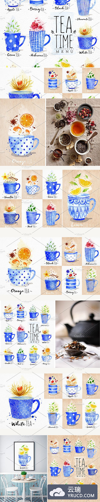 水彩茶杯饮料素材 Watercolor Tea Menu