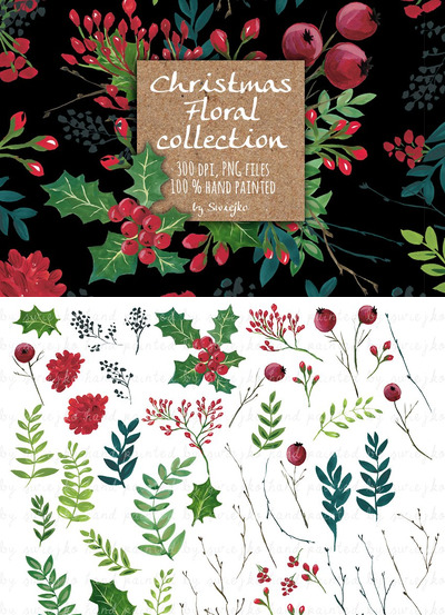 圣诞花圣诞节节日素材 Holiday Clipart Set