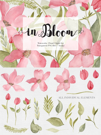 水彩花卉手绘素材 Watercolor Flowers Clipart Set