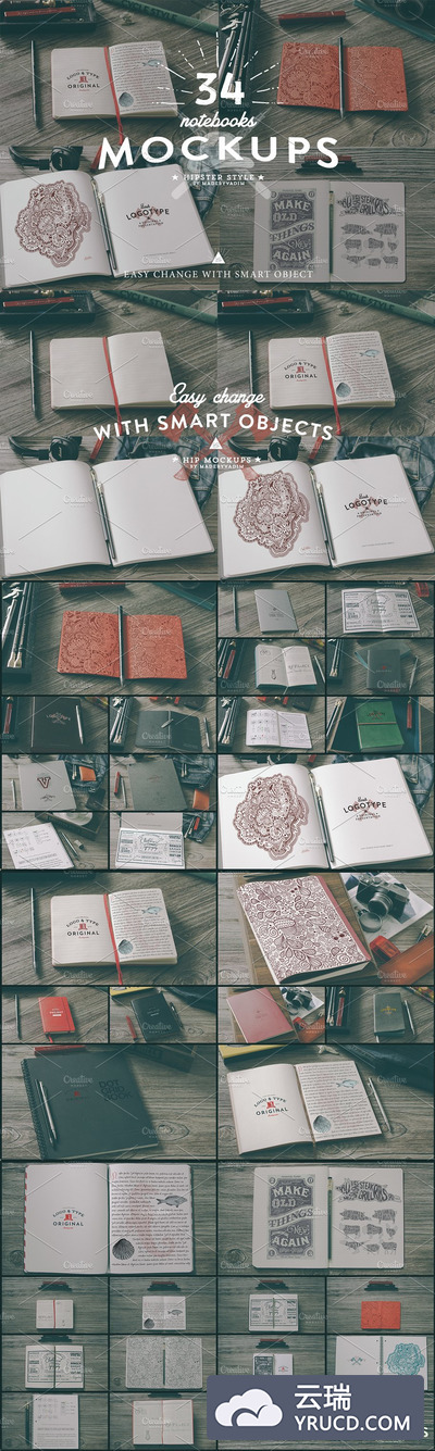 打开的笔记本设计展示样机 Hip Notebook mockups