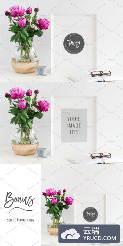 鲜花和画框样机 Styled Stock Photo Frame Mockup |PSD