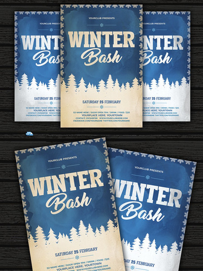 经典的冬季主题海报模板 Vintage Winter Bash Flyer