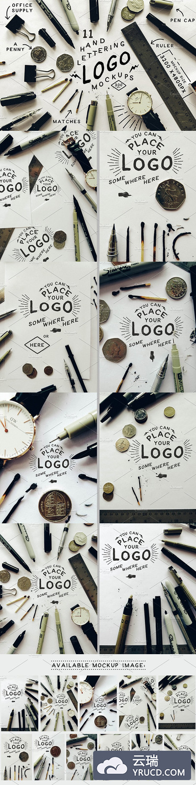 手绘风格的LOGO设计展示样机 Hand Lettering Logo Mockups