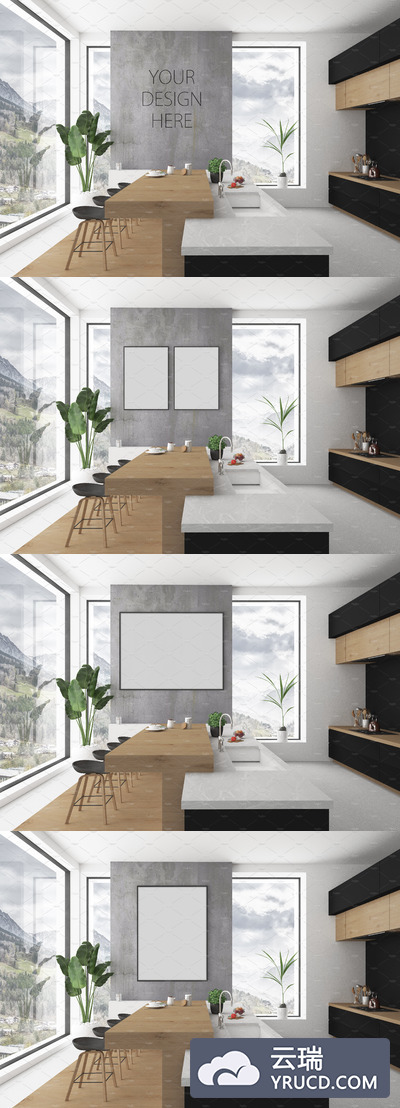 厨房模型-空白墙壁展示样机 Kitchen mockup - blank wall mockup[png,jpg]