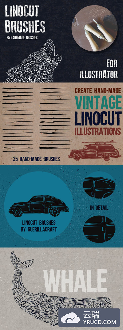 手绘笔刷特效 Hand-made linocut brushes