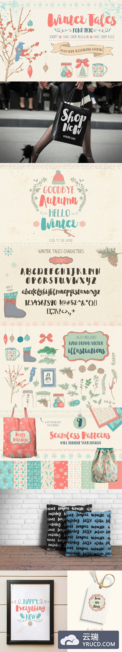 冬季味道的字体图形素材 Winter Tales - cozy font trio