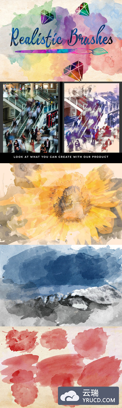 水彩特效笔刷 Realistic Brushes