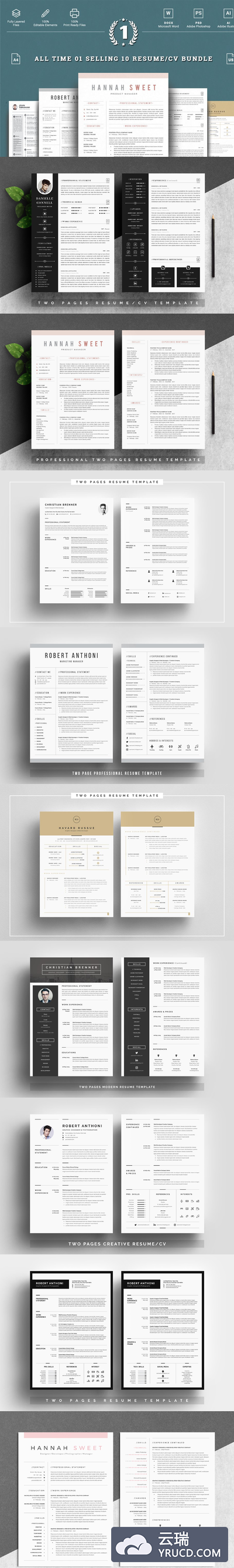 最强的Word简历模板 Top 10  Word Resume Bundle